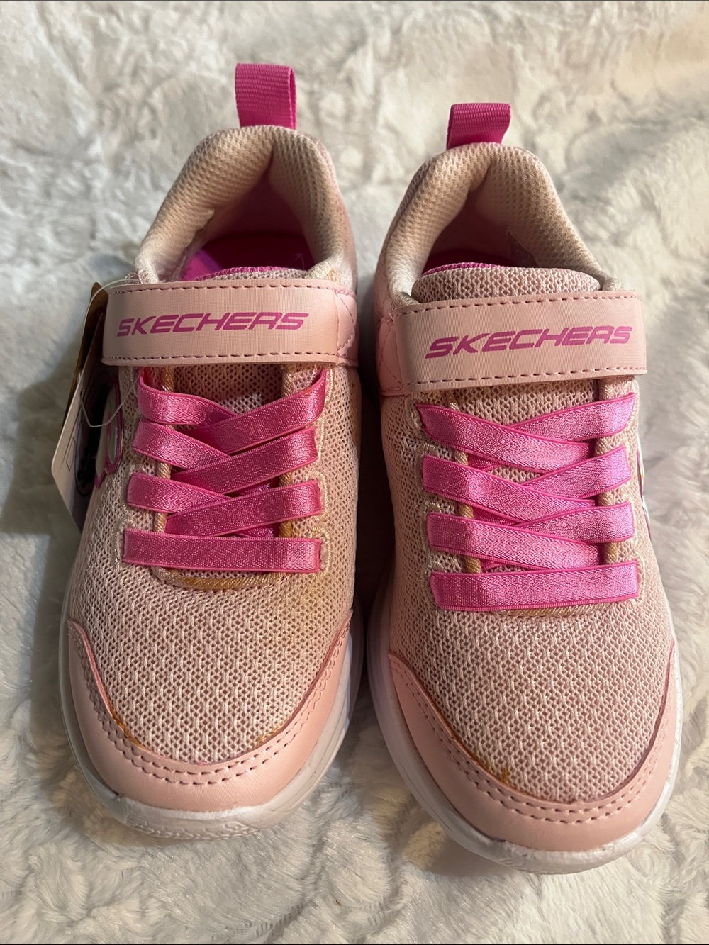 Skechers Girls' Light Pink Slip-On Athletic Sneakers with Hot Pink Accents